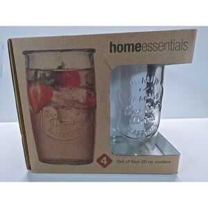 Home Essentials Glass Tumblers Set of 4 – 20 oz Iced Drink Coolers